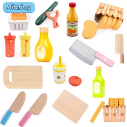 Manyetik aracı mutfak Montessori beyin oyunu oyuncak Hamburger oyun evi oyuncaklar simülasyon baharat pişirme oyuncak ahşap eğitici oyuncak