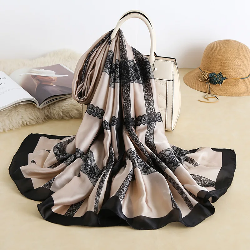 

Large High QualitySatin Silk Long Stole Fashion Scarves Lightweight Sunscreen Head Shawl Wrap Neck Hair Scarf For Night Sleeping