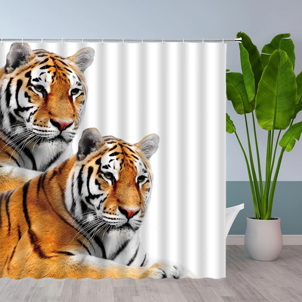 Animals printed lion tiger leopard Elephant Bath Curtains Waterproof Polyester Cloth Washable Bathroom Shower Curtain with Hook