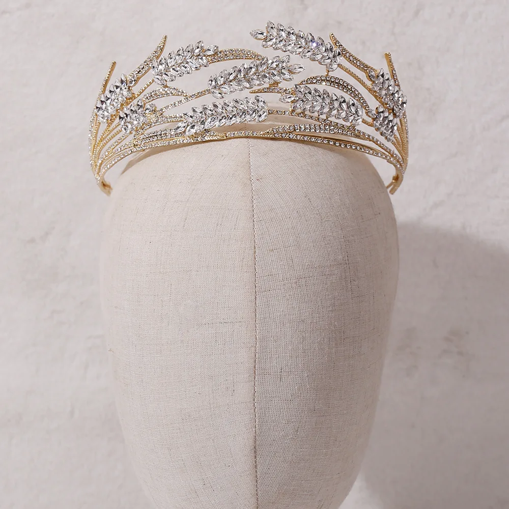 Baroque Crystal Grain Bride Crowns Tiaras Luxury Golden Rhinestone Crown Bridal Marriage Leaf Hair Accessories Wedding Headband