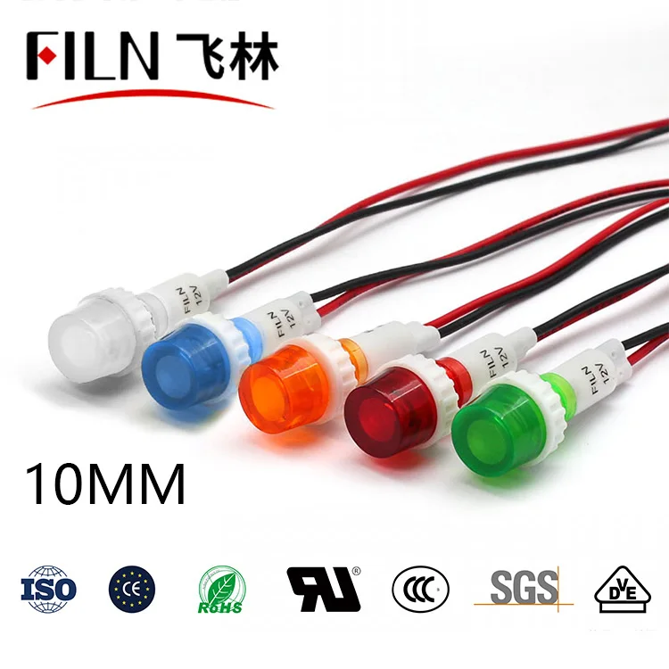 FILN YueQing 10mm 12v 24v 220v 110v  red signal lamp indicator light with cable for water boiler