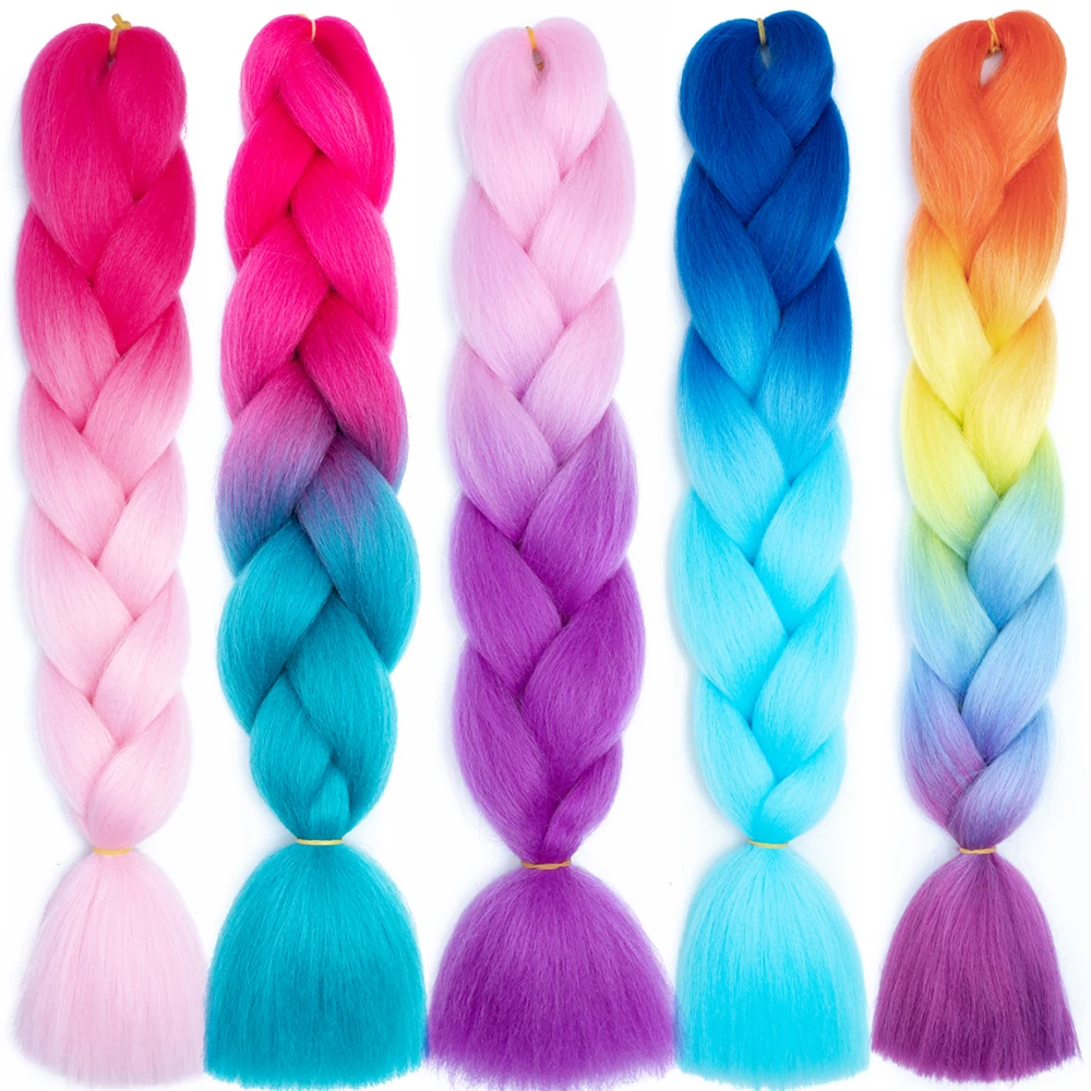 AZIR 24 Inches Jumbo Braid Synthetic Braiding Hair Ombre Jumbo Hair Extension For Women DIY Hair Braids Pink Purple Yellow Gray