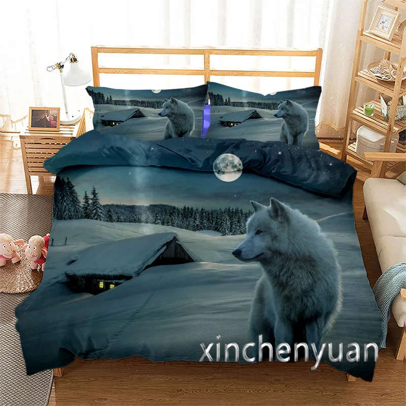 

Пододеяльник с 3D рисунком животного, волк, двойной полный Королевский Фотофон для молодых K42