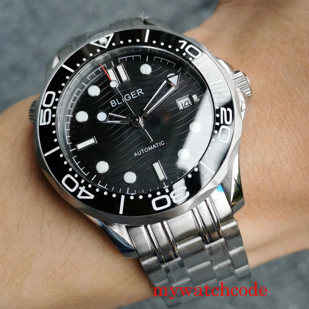 41mm BLIGER Mechanical Automatic Men's Wristwatch NH35 MIYOTA 8215 Movement Mental Strap Sapphire Crystal Date Indicator