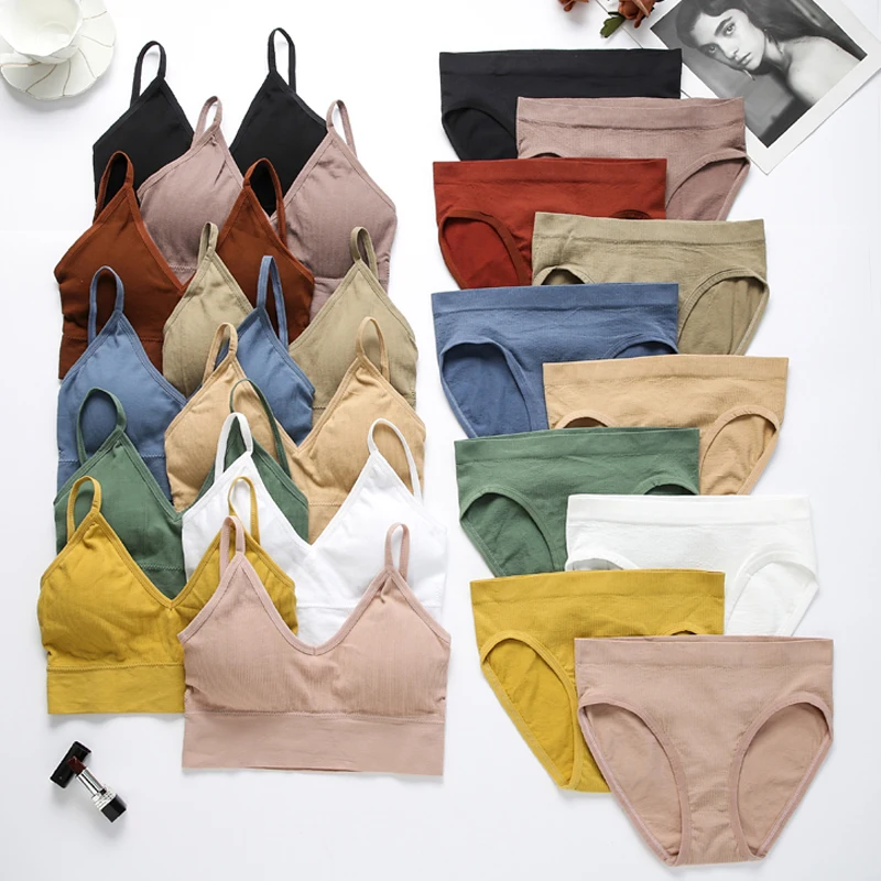 CINOON-Conjunto de ropa interior sin costuras para mujer, bragas de cintura baja, sujetador acolchado suave, Bralette sin espalda, lencería