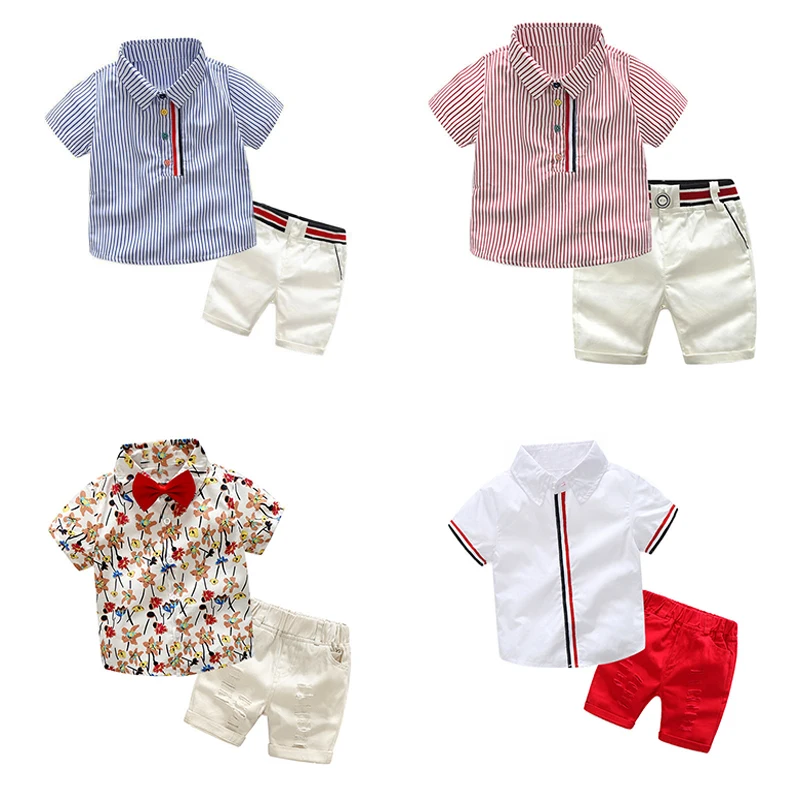 

Summer Gentleman Baby Boy Clothes Kids Party Suits Children Toddler Striped Short Sleeve Tops Shorts Clothing Sets Ropa De Niña