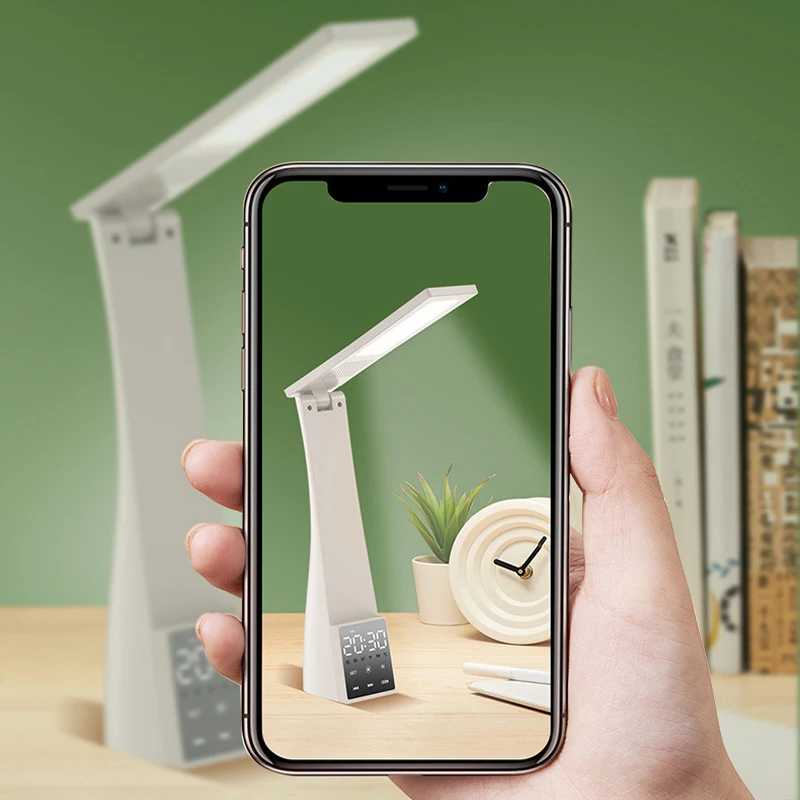 Soleeanre Bluetooth-ใช้งานร่วมกับลำโพงโคมไฟตั้งโต๊ะลำโพงนาฬิกาปลุกอุณหภูมิตรวจสอบโทรศัพท์มือถือรองรับจอแสดงผล