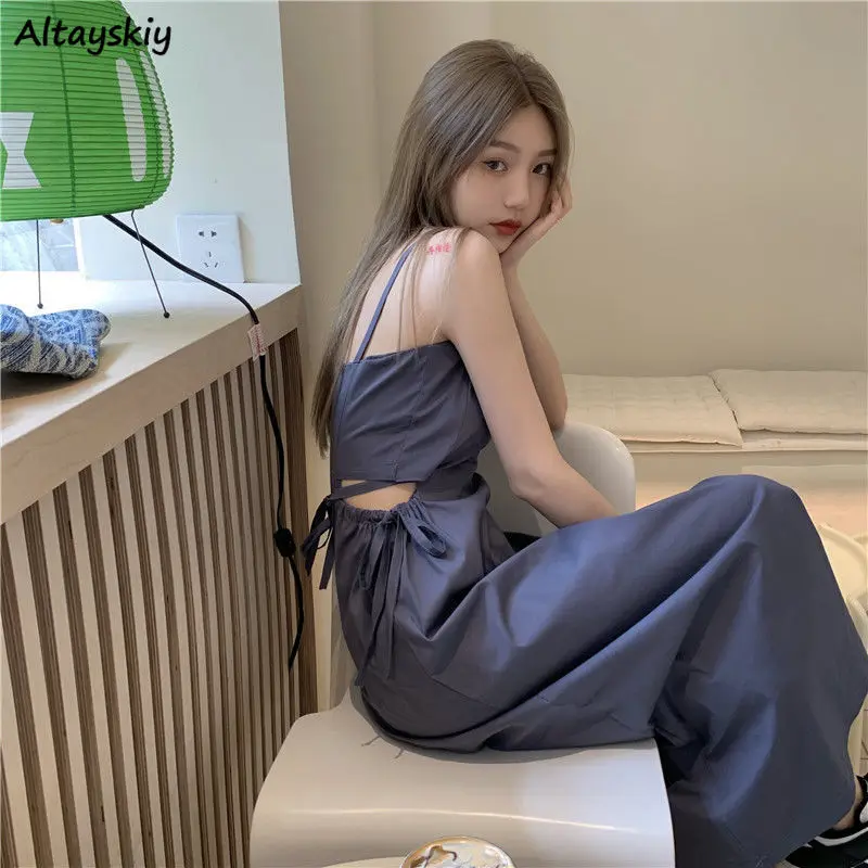 Sukienka bez rękawów damska Chic College All Match Solid Elegant A-line Summer Simple Spaghetti Strap Basic New Leisure Fashion Lady