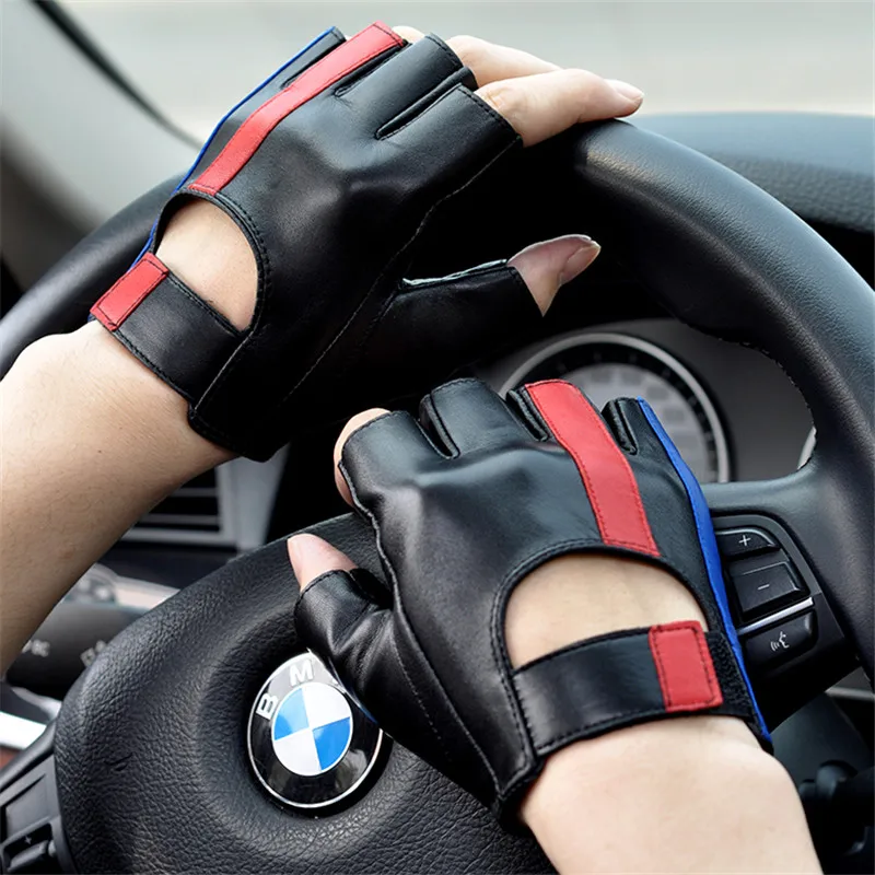 

Half Finger Gloves Male Real Leather Non-Slip Driving Motorcycle Locomotive Semi-Finger Fingerless Gloves Men Sheepskin NBM0001