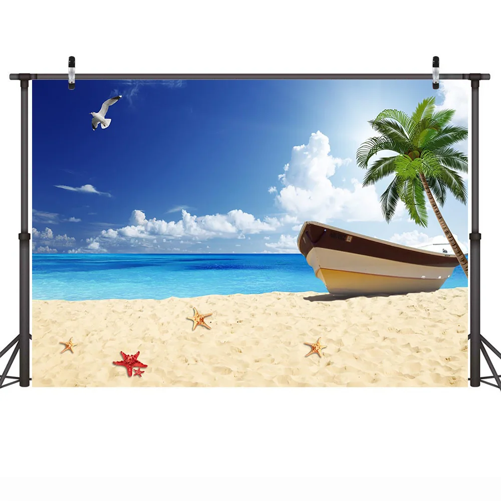 Sea Beach Photography Backdrop Summer Children Adult Portrait Background Photo Studio Plam Trees Blue Sky White Cloud Photocall