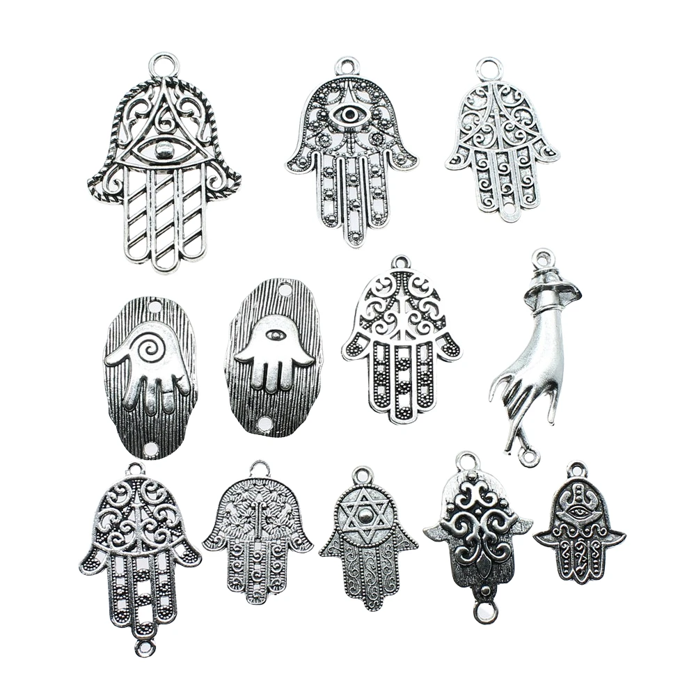 10pcs Charms Hamsa Hand Antique Silver Color Hamsa Hand Charms Pendants For Bracelets Lufthansa Hand Charms Wholesale