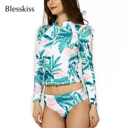 Long Sleeve Crop Top Tankini Swimsuits Women 2023 Zipper Sport Surfing Tropical Swimwear Swimming Suit Ladies Bathing Suit