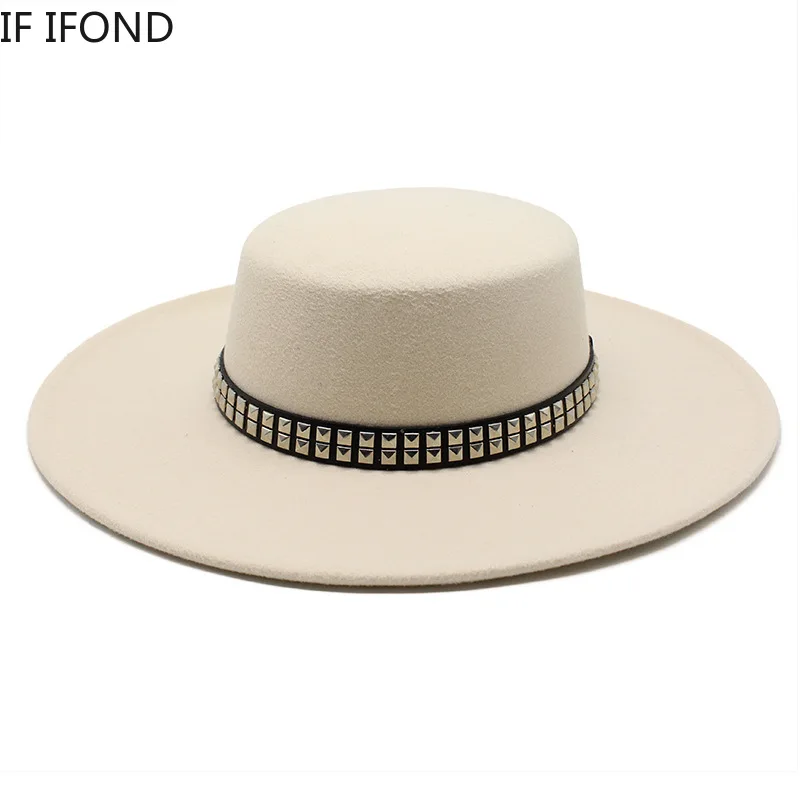 2022 High Quality 10CM Wide Brim Fedora Hat Vintage Classic Wool Felt Hats With Belt Decor Panama Black Formal Dress Hat