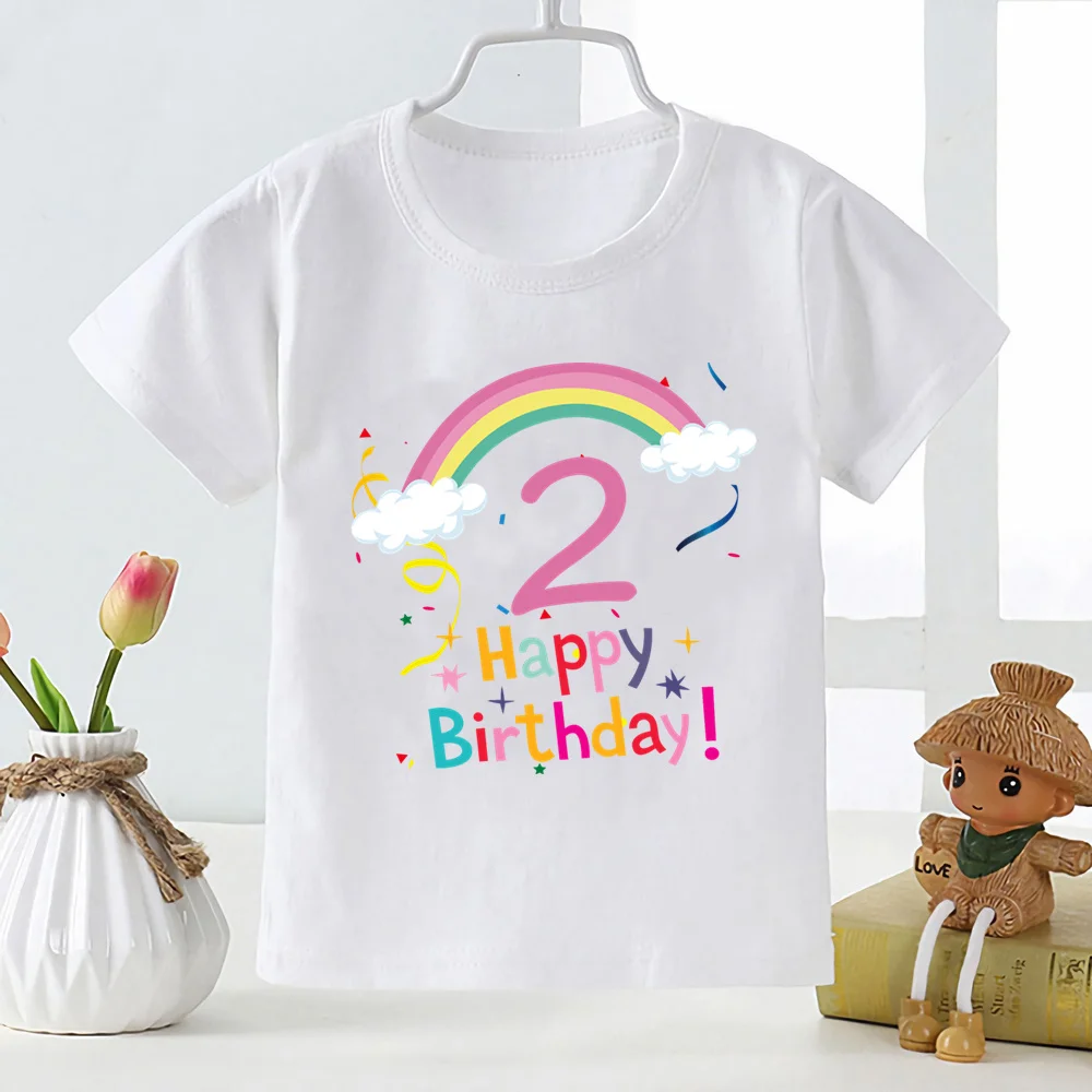 Kids Rainbow Number 1-9 Print T Shirt Boys Girls Happy Birthday Gift Casual Cute Clothes Baby Cartoon New T-shirt,YKP027