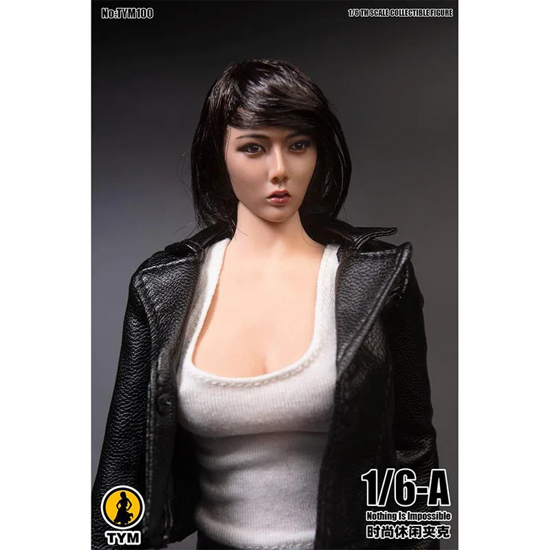 TYM100 1/6 Female Soldier Dolls Black/Red Leather Jacket Motorcycle Girl Long Sleeve Coat Fit 12'' PH TBL Action Figure Body