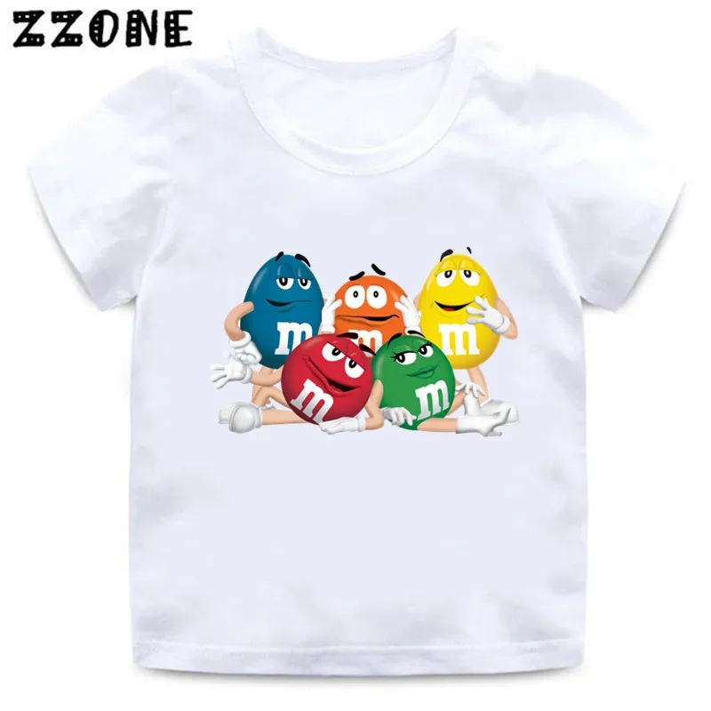 Chocolate Beans MM Print Funny Kids T-Shirt Cartoon Baby Boys T shirt Summer Short Sleeve Children Tops Girls Clothes,HKP5447