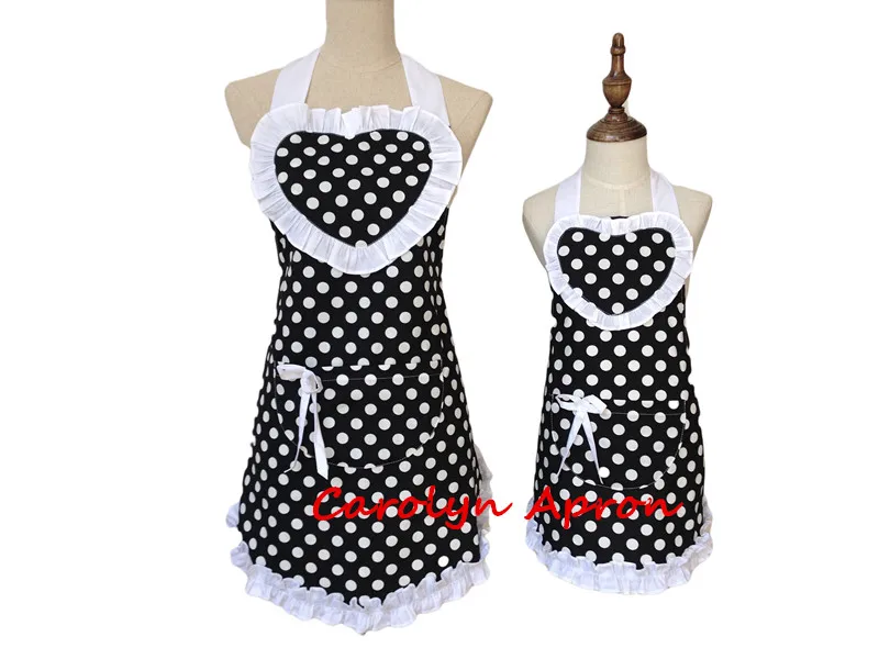 Mother and Daughter Retro Polka Dot Cotton Apron Mommy and Me White Ruffled Kitchen Apron Cooking Avental de Cozinha Divertido