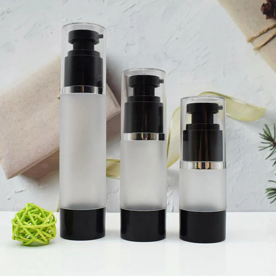 

15ml Round Head Frosted Plastic Black Airless Bottle Silver Line Eye Essence Serum/Lotion/Emulsion Liquid Foundation Packing