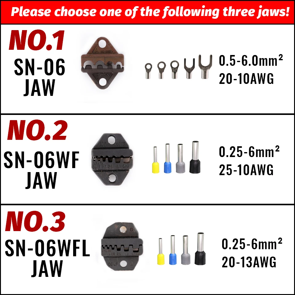 SN Crimp Pliers Jaws Plug Tube DuPont Insulated Non-Insulated Terminals 28B 48B Jaw Adapter Crimping Tool Replaceable Dies sets