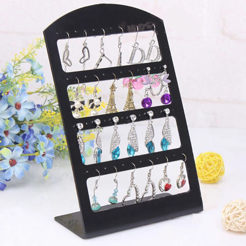 48 Holes Jewelry Organizer Stand Black Plastic Earring Holder Pesentoir Fashion Earrings Display Rack Etagere Jewelry Display