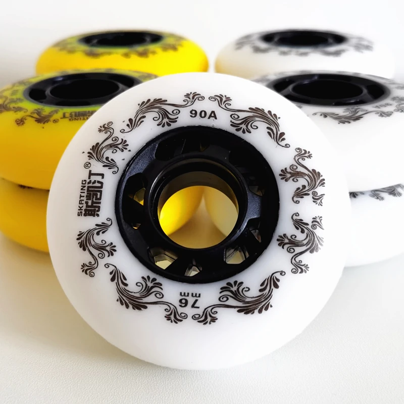 8pcs White/Yellow Inline Roller Skates Wheels 90A Freestyle Durable Tire 72mm 76mm 80mm Roller Skate Seba Replace Blading Wheel