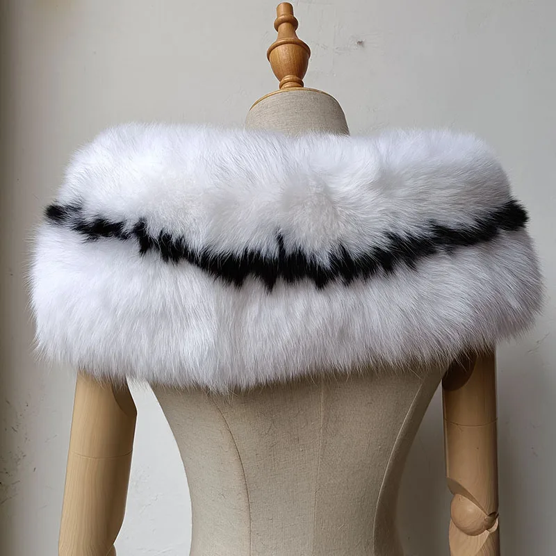 Real Fox Fur Shawl Fashion Warm Fluffy Winter Genuine Fox Fur Scarf  Big Size Fashion Genuine Fur Cap Shoulder Warmer Female