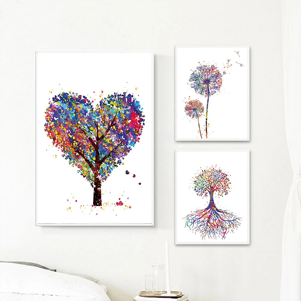 

Canvas Painting Wall Art Nordic Watercolor Plant Trees Heart Flower Poster Picture Home Decoration For Living Room No Frame