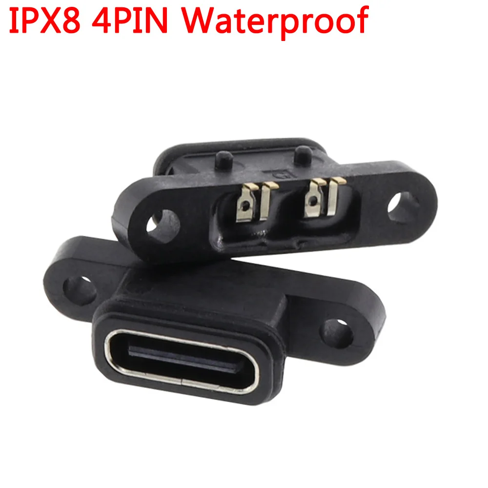 1-4pc IPX8 TYPE C 2P/4P Waterproof Female USB C Socket Port With Screw Hole Fast Charge Charging Interface 180 degree  Connector