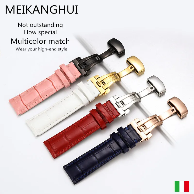 

Leather strap 12-22mm universal watch four-color butterfly buckle steel buckle strap wrist strap + tools