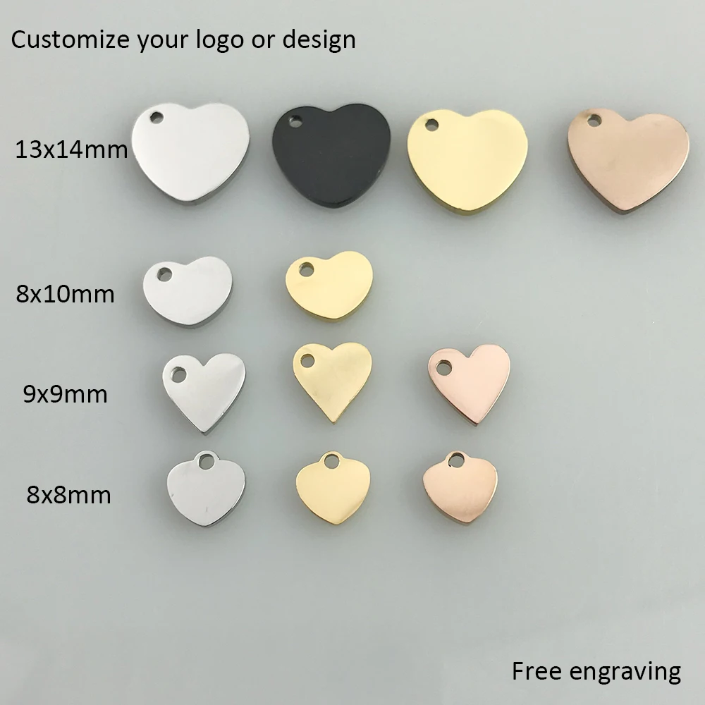 MaiLun 30pcs Engravable Heart Charm Stainless steel Heart Beads Laser Engrave Custom Logo Design Text Jewelry Making Accessories