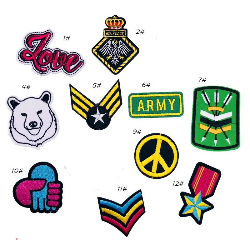 50pcs/lot Round Embroidery Patches Letter Hands Love Wolf Crown Eagle Arrow Clothing Decoration Diy Iron Heat Transfer Applique