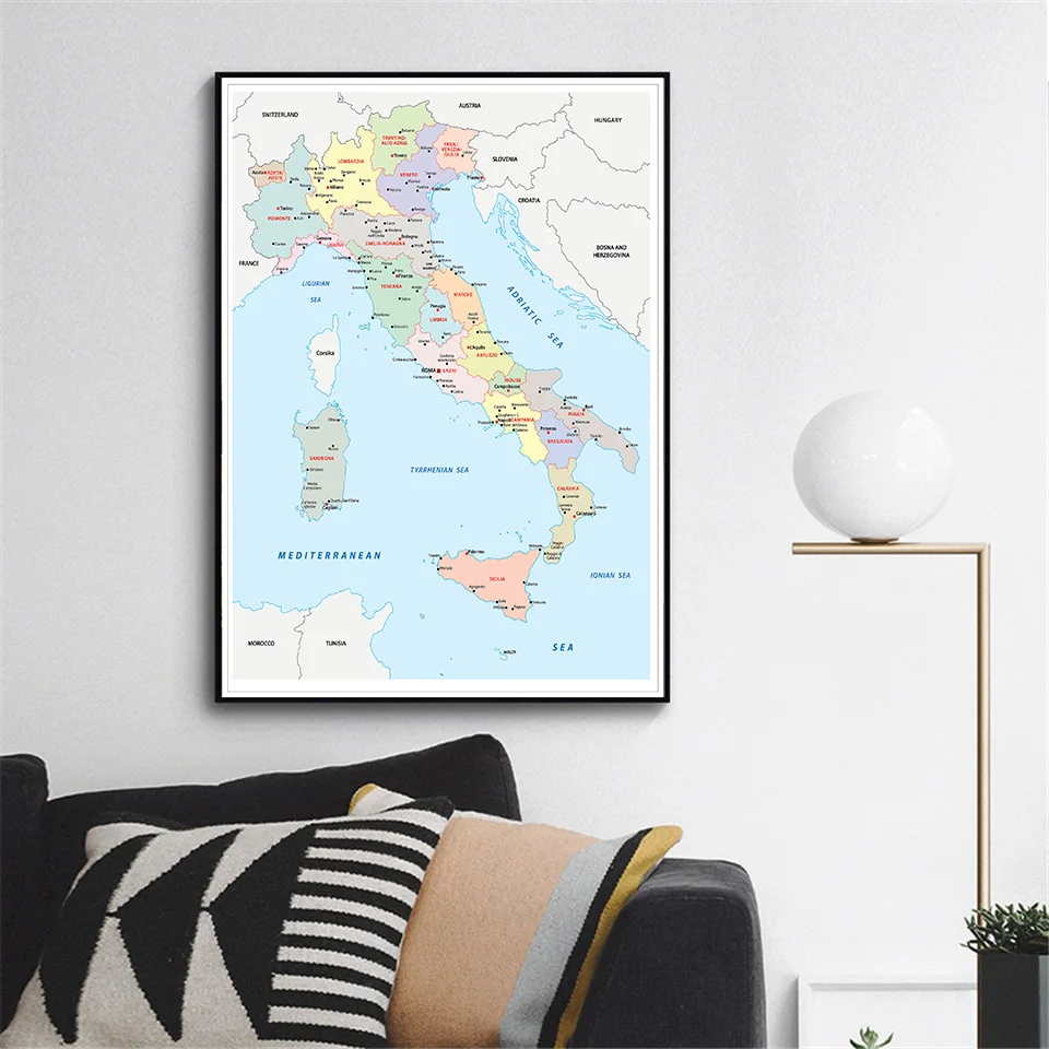 100*150 cm The Italy Political Map In Italian Large Wall Poster Non-woven Canvas Painting Classroom Home Decor School Supplies