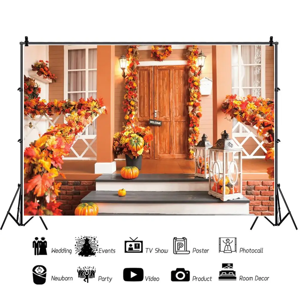 가을 농장 호박 집 창 문 계단 신생아 초상화 배경, 비닐 사진 배경, 사진 스튜디오 촬영