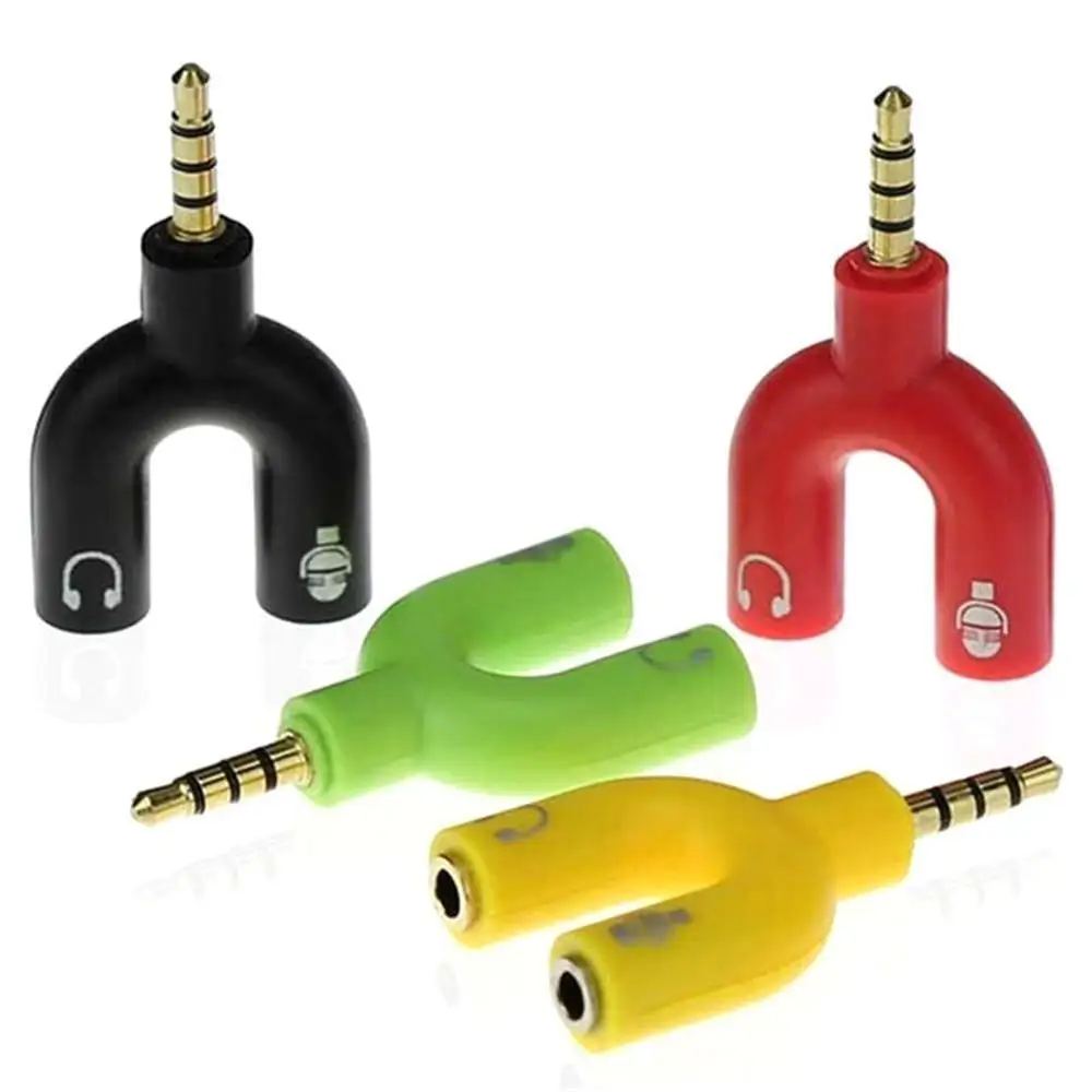 1 Piece Of Dual 3.5mm U-Shaped Adapter Headphone Plug Audio Cable Splitter Microphone 2-in-1 Rotary Connector Jack Plug Adapter