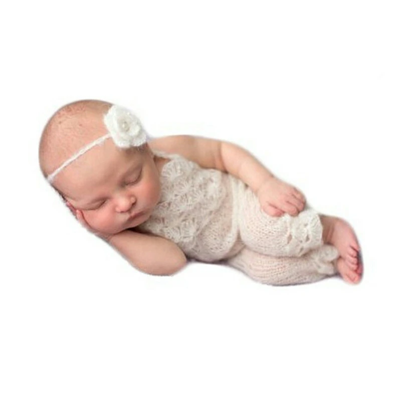 ❤️Newborn Photography Clothing Mohair Headband+Suspenders 2Pcs/set Studio Baby Photo Props Accessories Crochet Costume Outfits