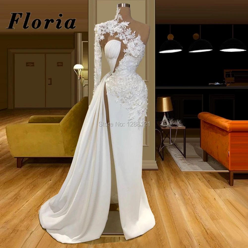 Apliques africanos longo vestido de noite 2020 sereia cetim branco frisado formal festa vestidos noite robe de soiree