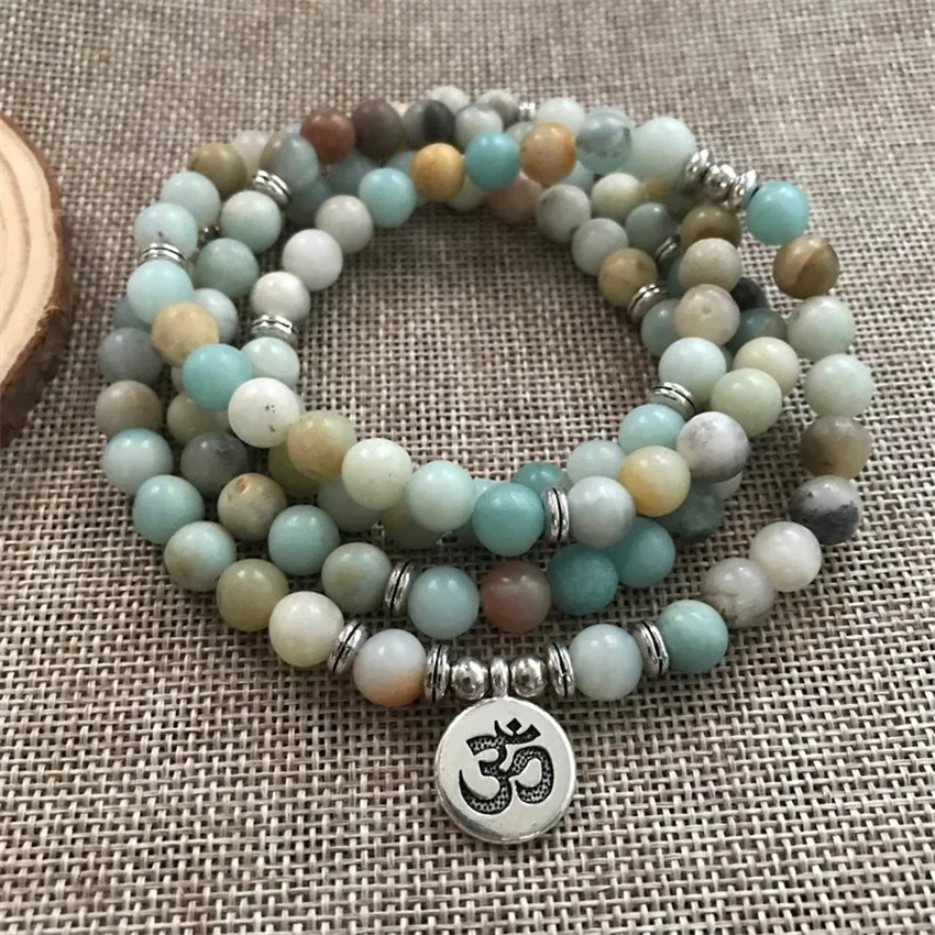 8mm Amazonite 108 Beads Mala Buddhist Bracelet Necklace Natural Elegant Cheaply Diy Spirituality Cuff Classic Bless Meditation