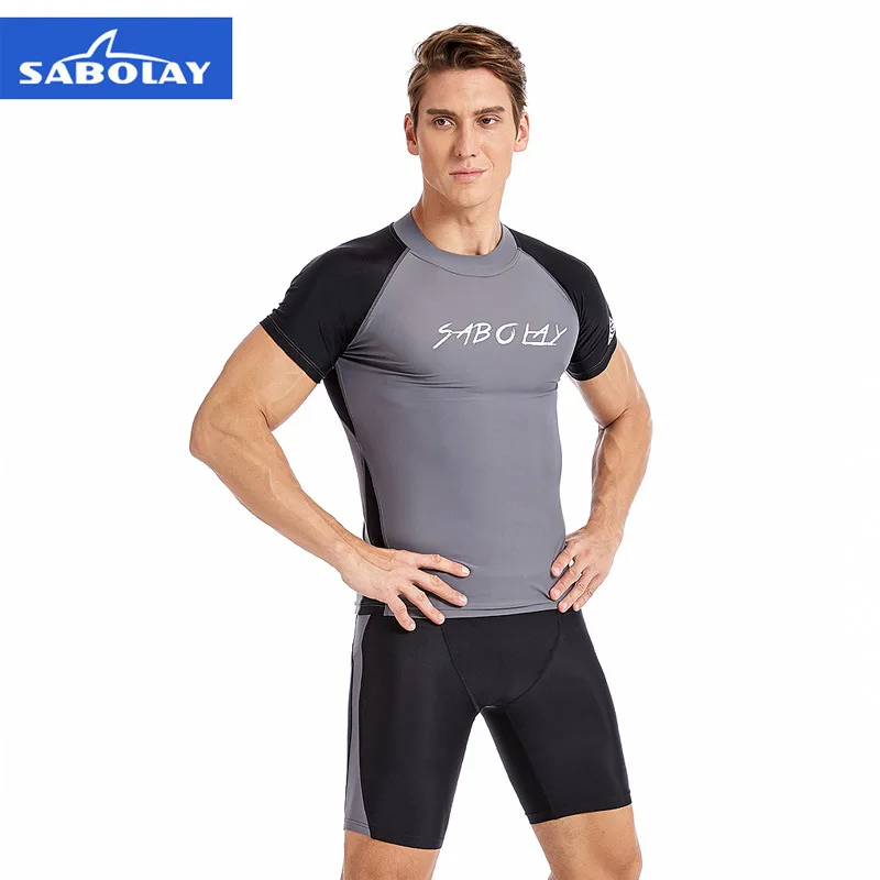 L-5XL Big Size Mens Surf Rash Guard Swim Shirt manica corta costumi da bagno uomo Rashguard Fast Dry Diving muta da nuoto muta abbigliamento