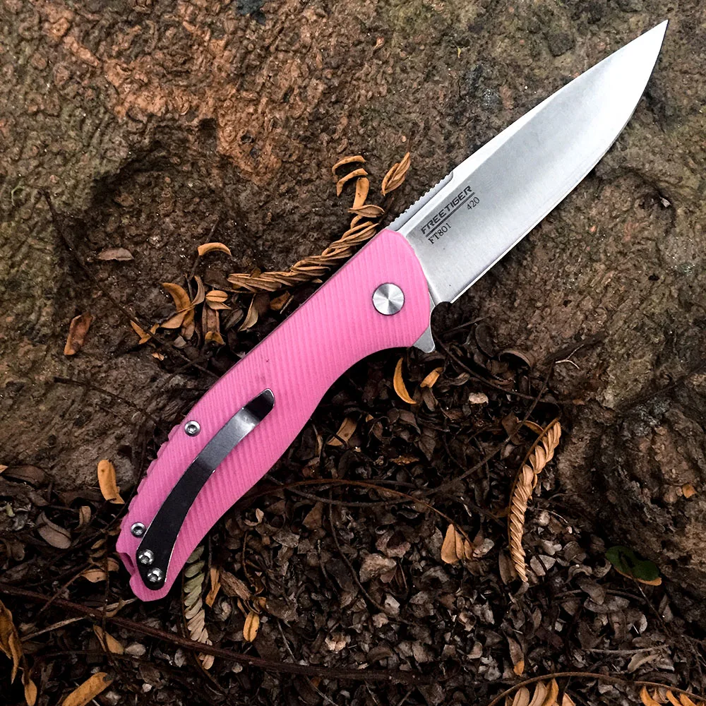 FREETIGER Folding Knife 420 Blade Nylon Fiber Handle Hunting Survival Green Pink Pocket Knife Women\'s EDC Tool FT801