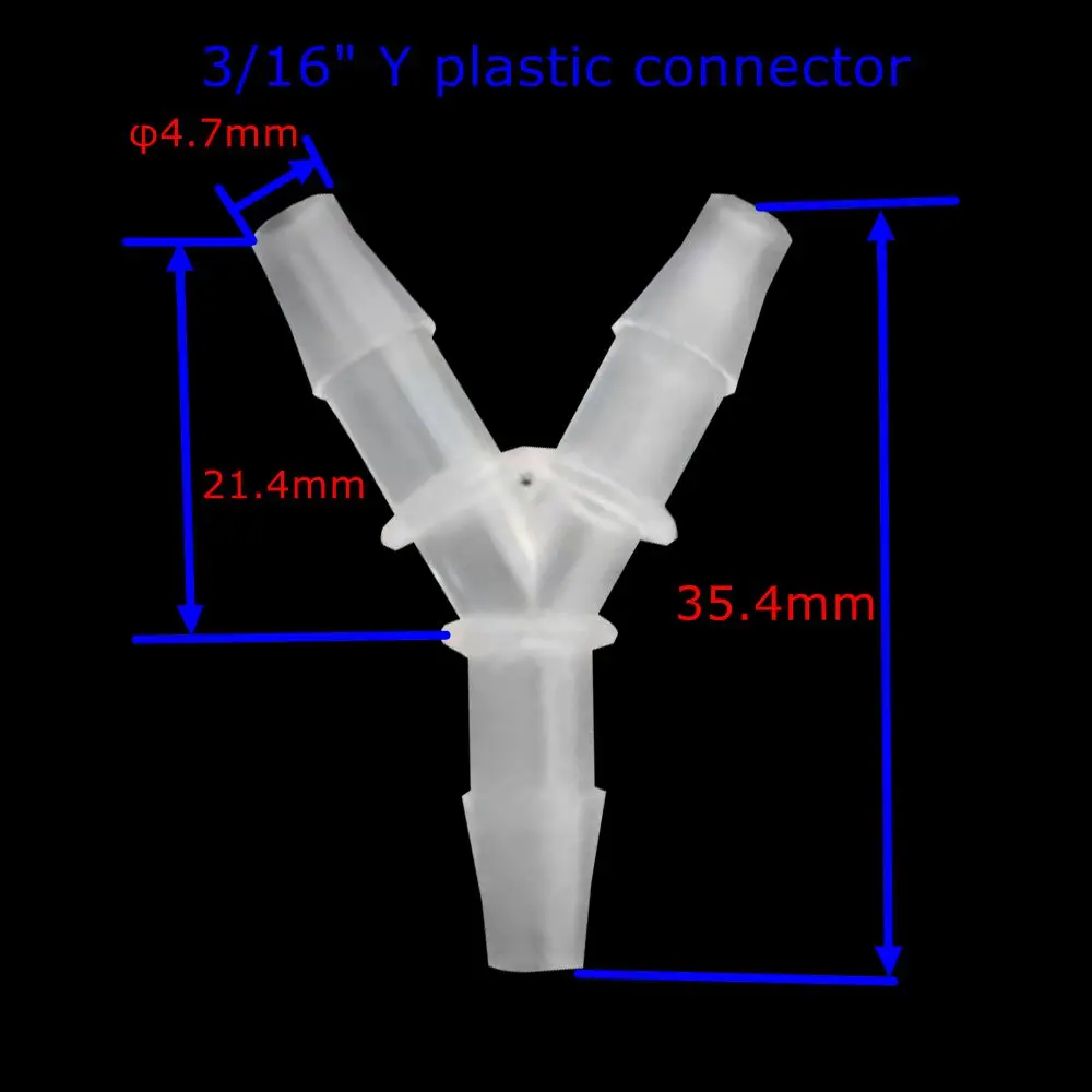 Conector plástico de y com tubo do conector da mangueira dos pp do porto três da farpa que conecta 1/8 "3/16" 1/4“