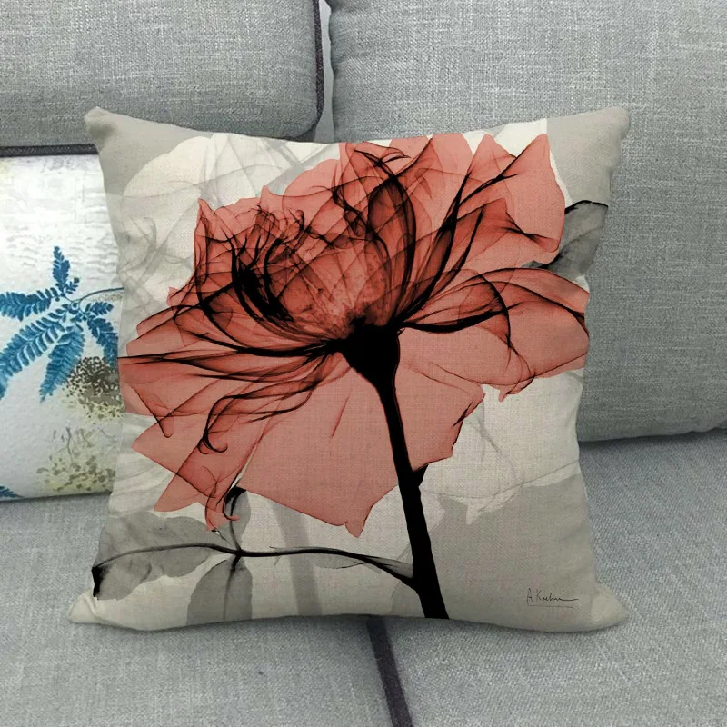 Floral Series Cushion Roses Pillow for Sofa Bedroom Car Decoration Flower Cherry Throw Linen Pillowcases