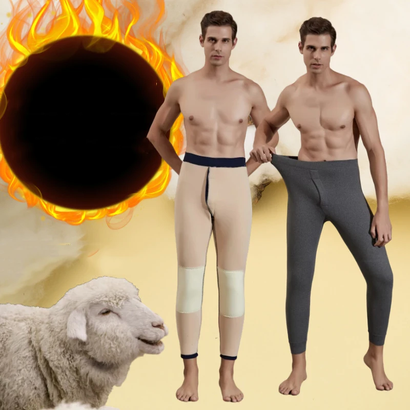 Winter Men Thermal Underwear Bottoms Plus Size Male Leggings Thermos Pants Warm Wool Thick Long Johns Men\'s Elastic Tights Pants