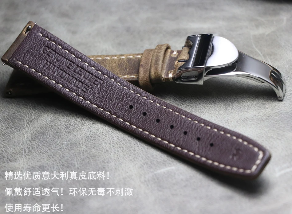 

20mm 21mm 22mm Men Handmade Genuine Leather Watch Strap Retro Brown Crazy Horse Leather Watchband for IWC PILOT PORTUGIESER