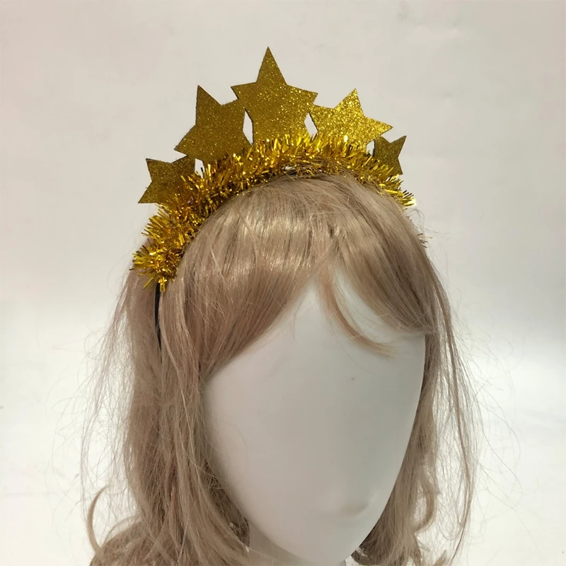 New Year Hair Hoop Star Glitter Tinsel Headdress New Year Christmas Party Headbands for Creative Photo Props