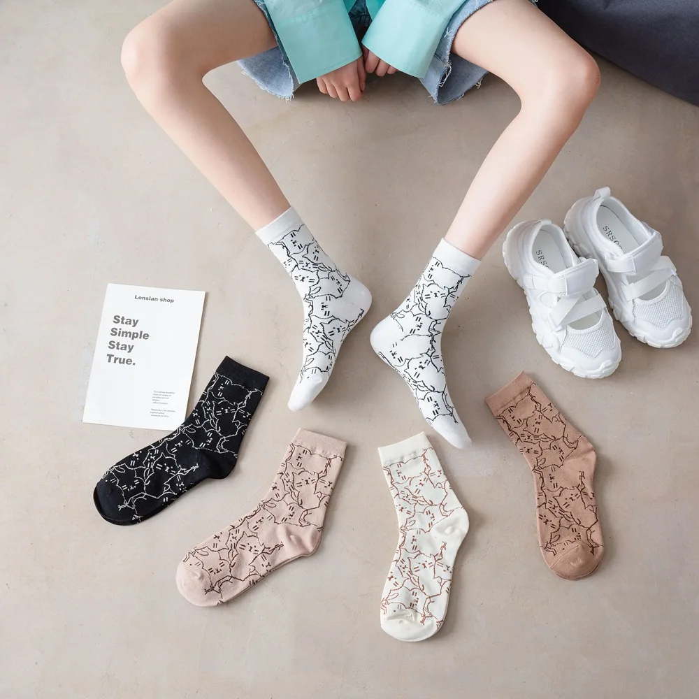 New Product Printing Funny Cute Cartoon Cat Unisex Socks Creative Colorful Multi-Faceted Cat Happy Fashion Street Socks Female