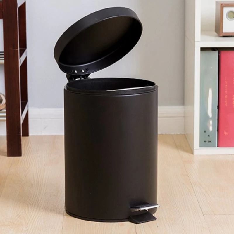 Black Silent Trash Can Household Living Room Bathroom Foot-Operated Convenient Cleaning Bucket Kitchen Waste Trash Can with Lid