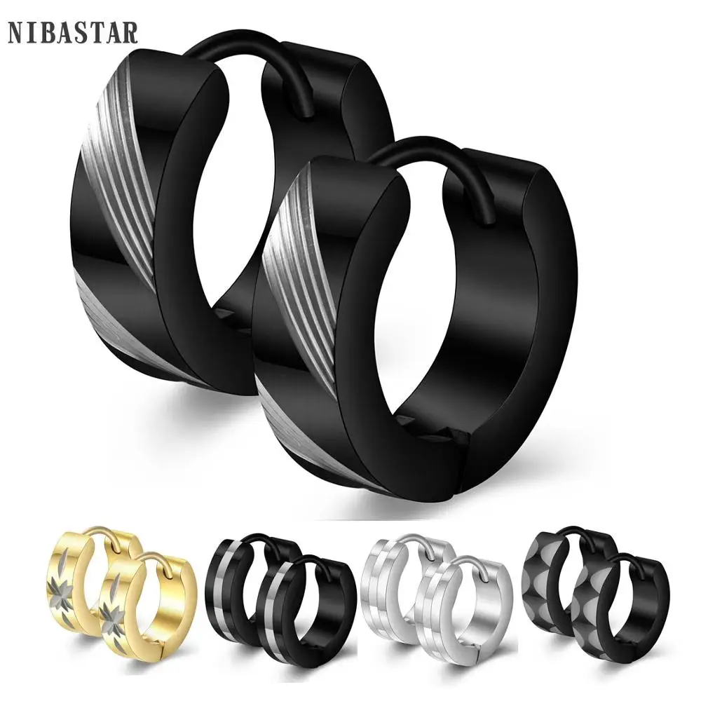 Cute Hoop Earrings for Men Punk Stainless Steel Huggie Small Earrings 3 Colors