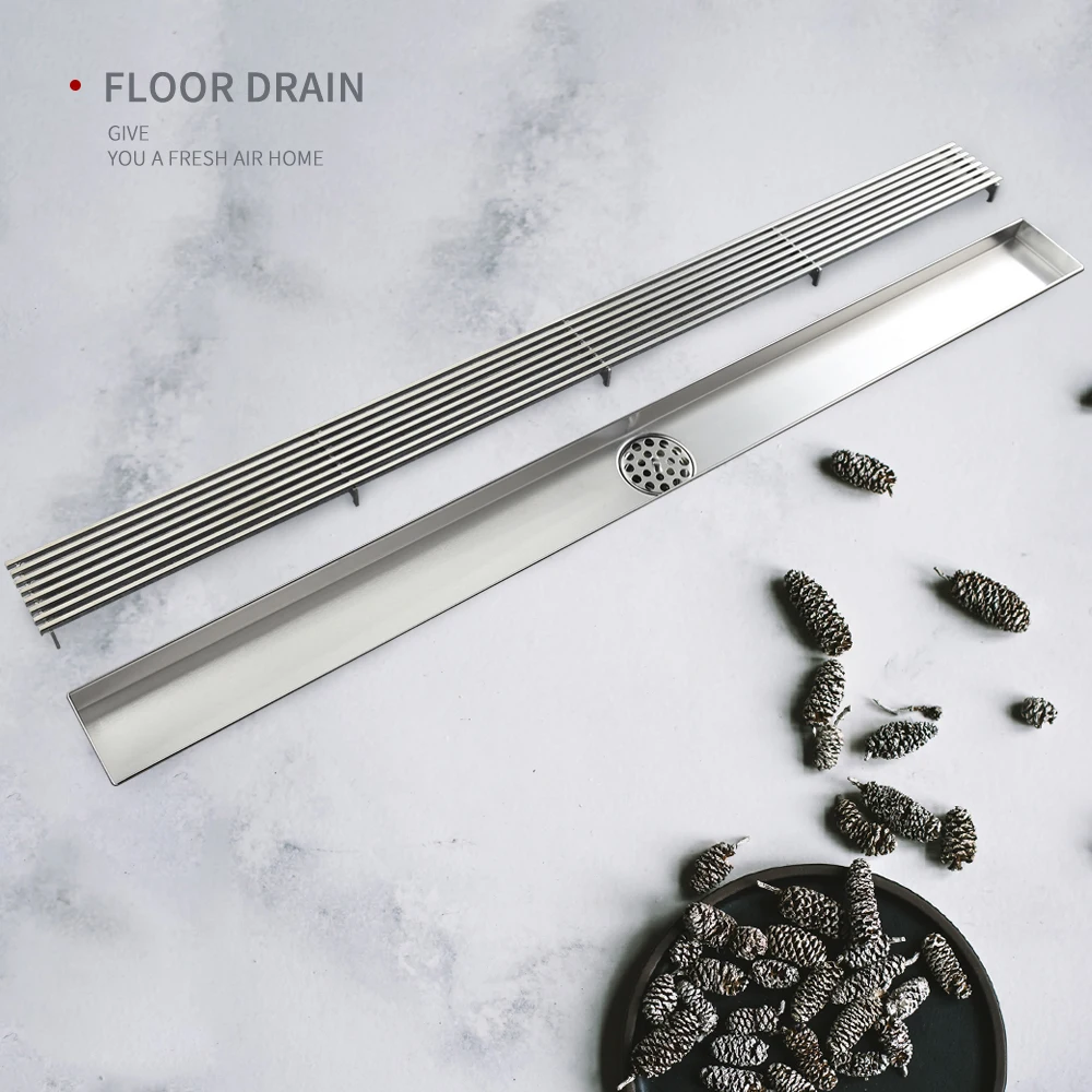 

Contemporary Stainless Steel Bathroom Floor Linear Shower Drain Concealed Installation Floor Drain