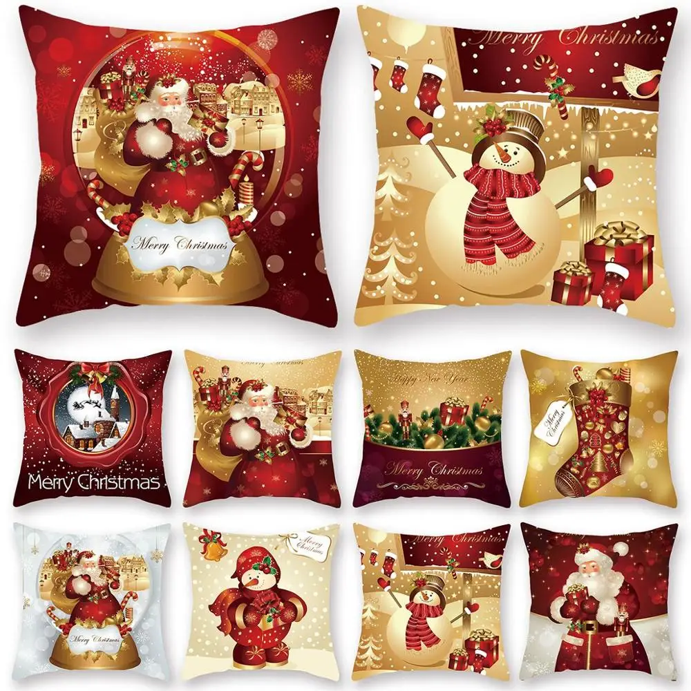 Merry Christmas Decorations For Home 2024 Cristmas Cushion Cover Gold Ornaments Christmas Home decor Xmas Navidad New Year Natal