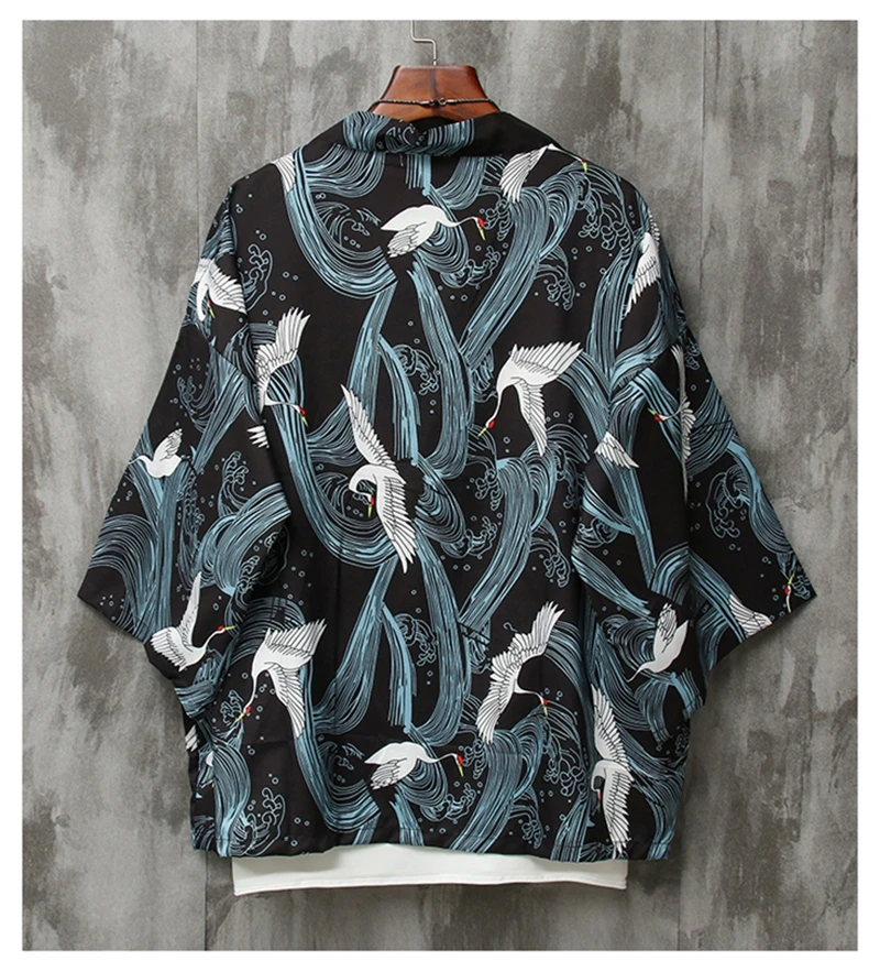 Japanese crane robe samurai ukiyo-e loose seven-point sleeve shirt kimono coat haori kimono men women couple kimono cardigan